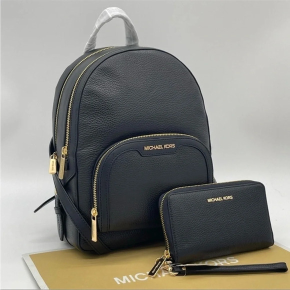 Michael Kors Medium Jaycee Backpack & MF Phone Case Wallet Black Leather - Picture 1 of 11